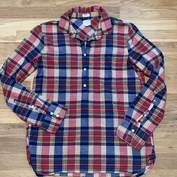 J. Crew Boy Fit 3/4 Button Down Long Sleeve Multi Color Plaid Shirt Women’s S - Picture 1 of 11